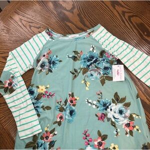Floral Women’s Shirt with Striped Sleeves